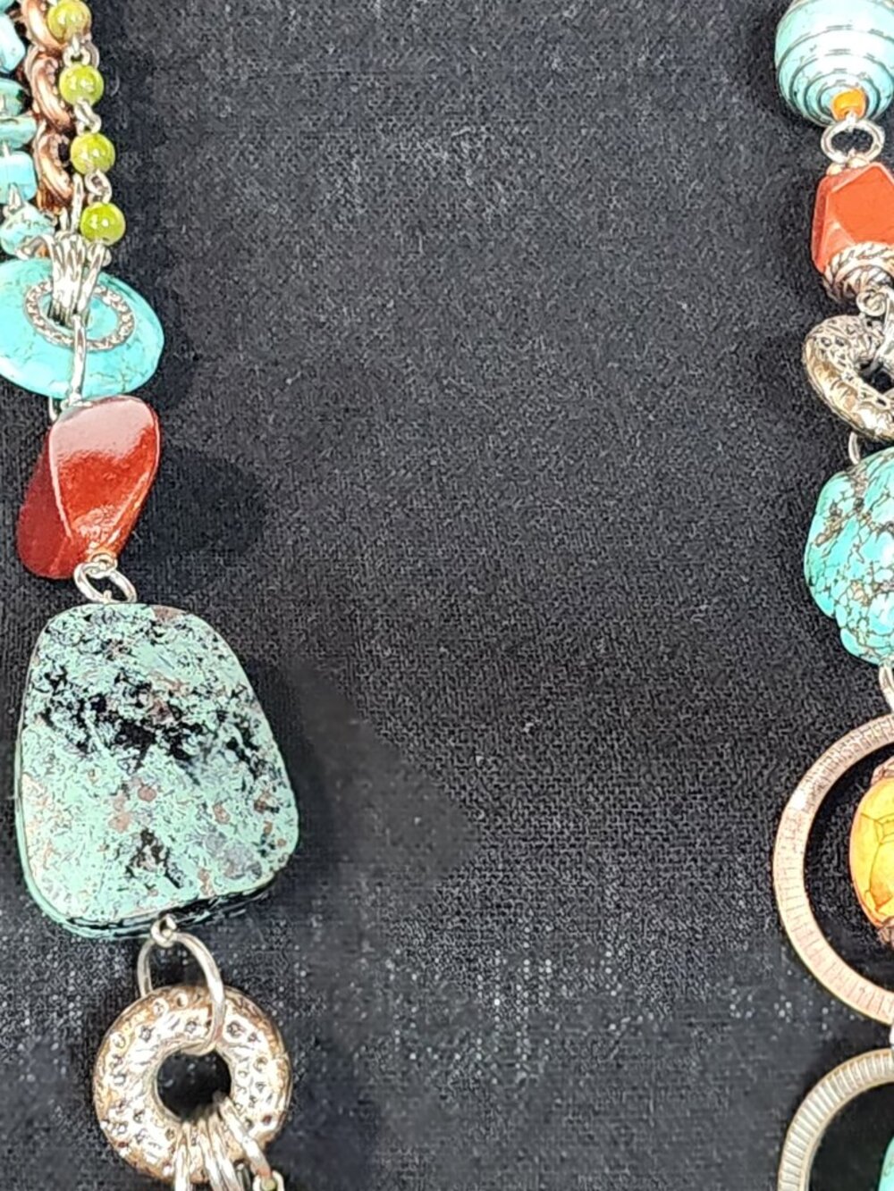 Chico's Multi Stone Multi Metal Circles 36" w/Extender Turquoise Copper Necklace - Picture 7 of 16
